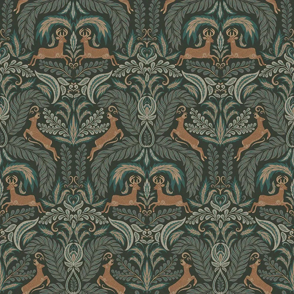 The Endearing Deer Wallpaper - Shades of Green - LAN100128 - Lucie Annabel - Premier Wallcovering