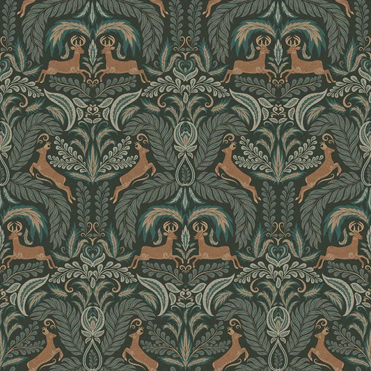 The Endearing Deer Wallpaper - Shades of Green - LAN100128 - Lucie Annabel - Premier Wallcovering