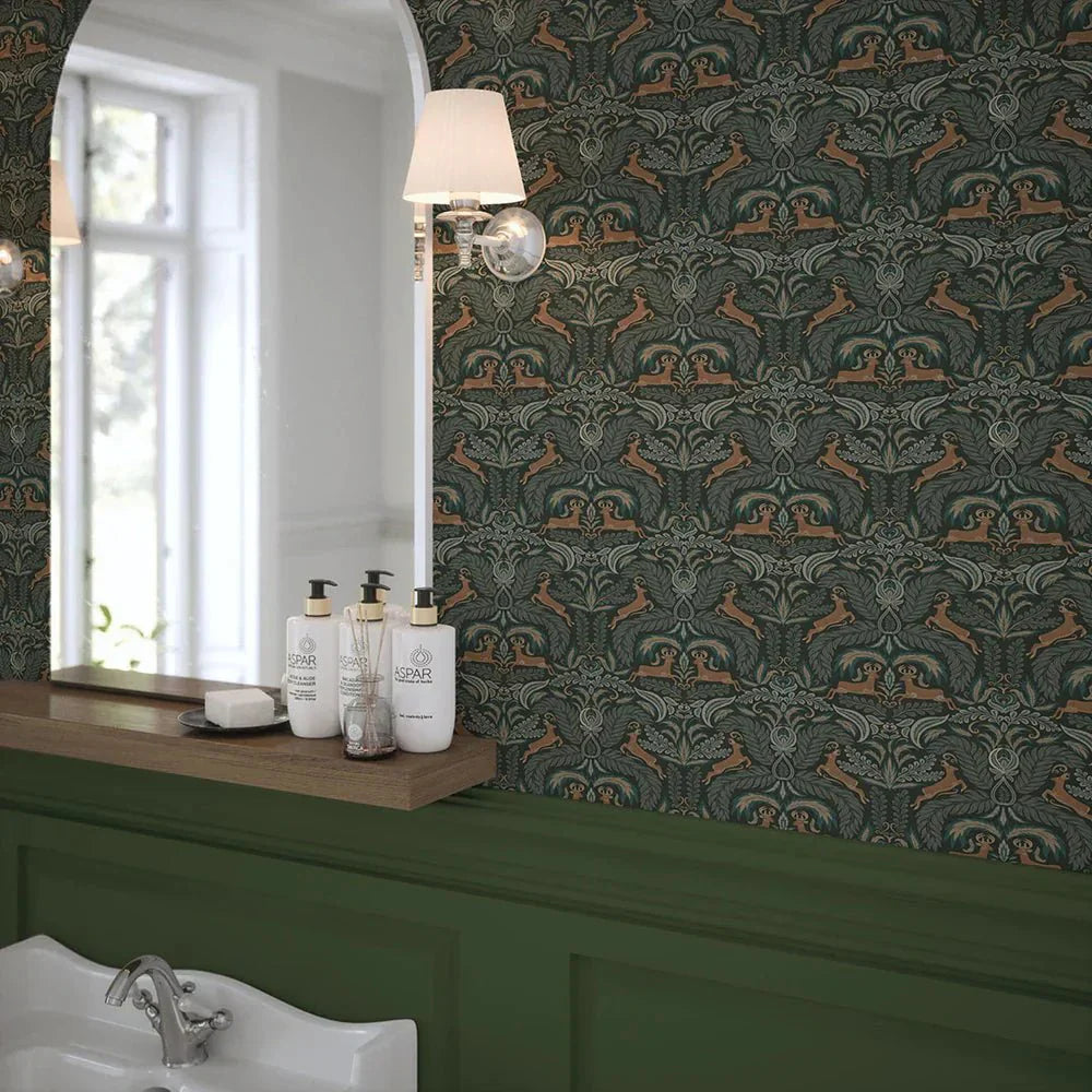 The Endearing Deer Wallpaper - Shades of Green - LAN100128 - Lucie Annabel - Premier Wallcovering