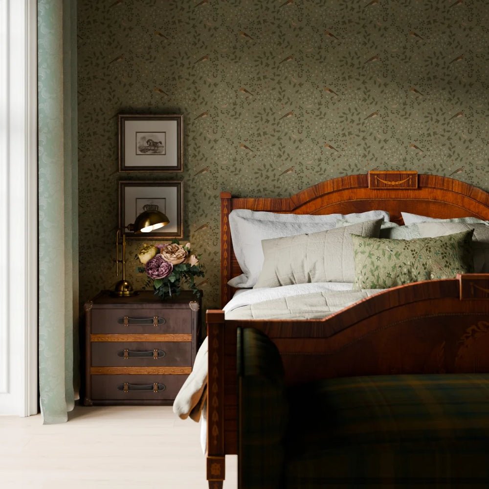 The Grand Estate Wallpaper - Rural Tones on Sage Green - LAN100220 - Lucie Annabel - Premier Wallcovering