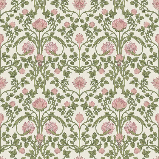 Tulip Garden Wallpaper - Sweet Pink and Olive on Cream - LAN100036 - Lucie Annabel - Premier Wallcovering