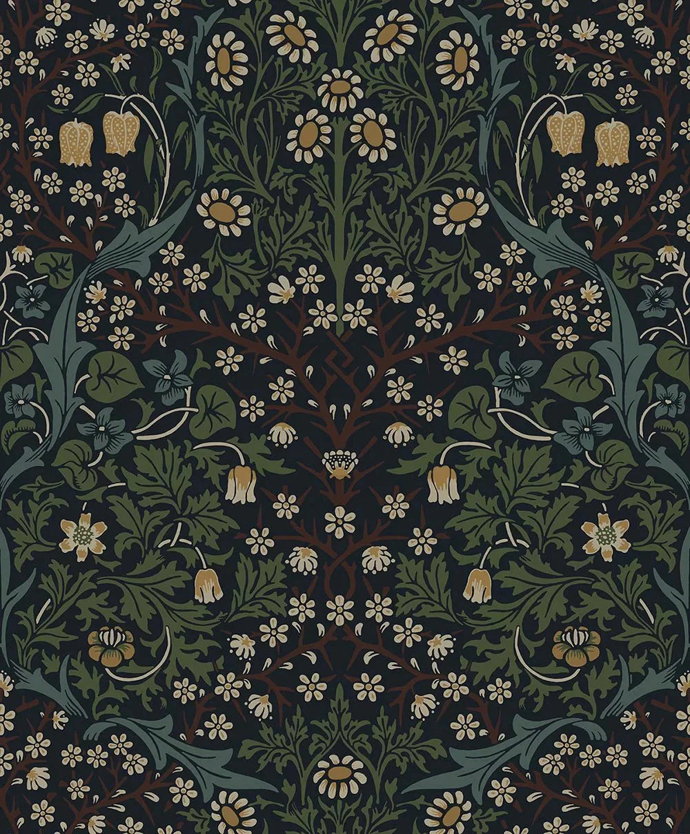 Victorian Garden Wallpaper - Midnight Blue & Evergreen - NextWall - NW44522 - Morris Wallpaper