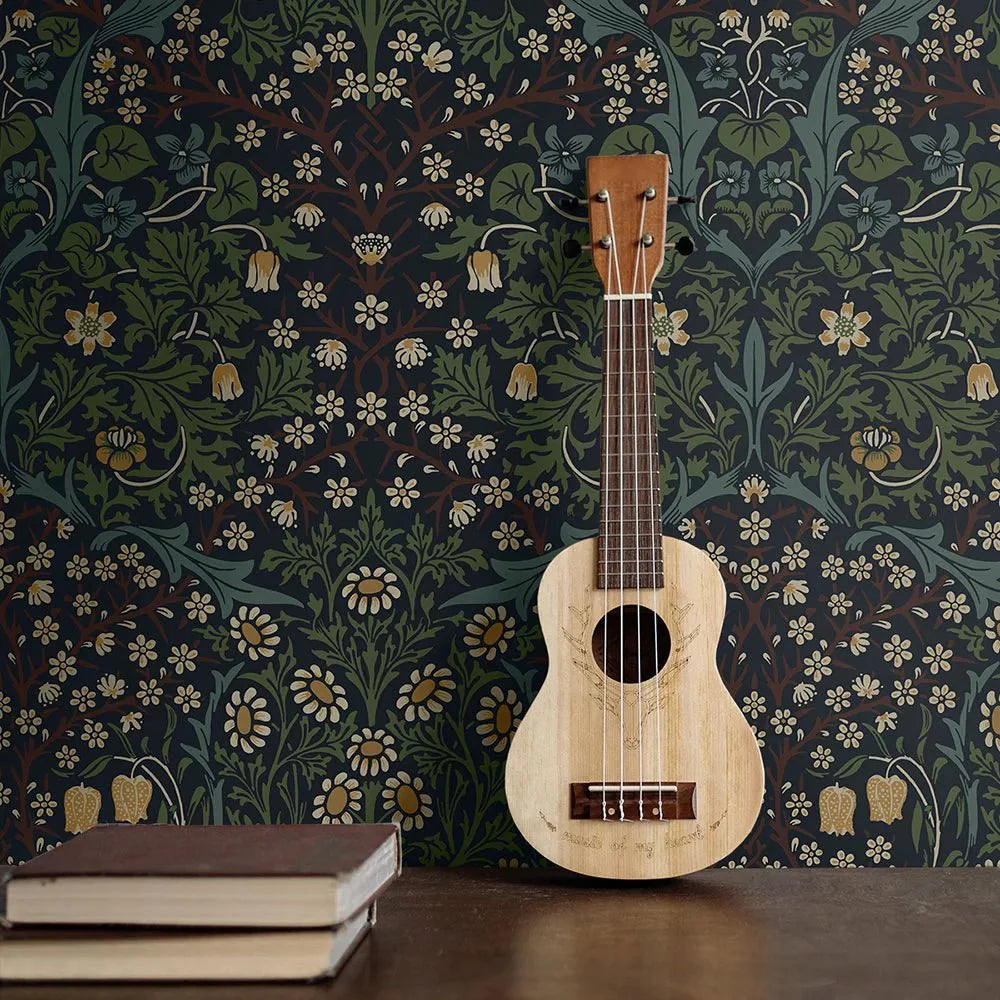 Victorian Garden Wallpaper - Midnight Blue & Evergreen - NextWall - NW44522 - Morris Wallpaper