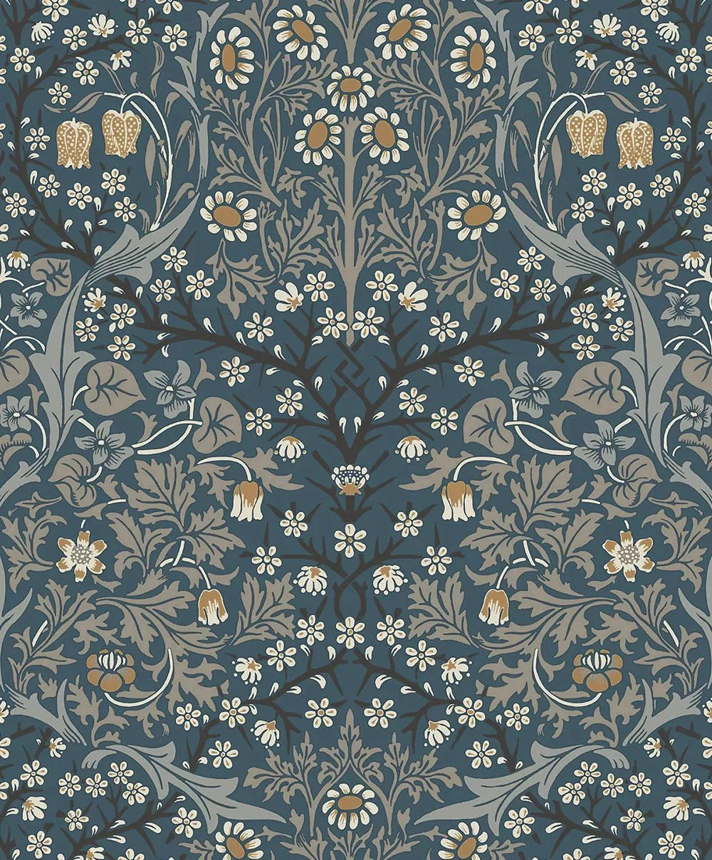 Victorian Garden Wallpaper - Navy Blue - NextWall - NW44512 - Morris Wallpaper