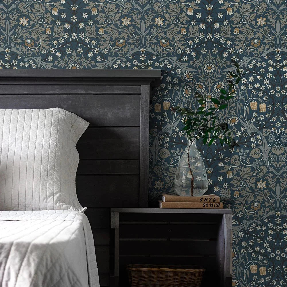Victorian Garden Wallpaper - Navy Blue - NextWall - NW44512 - Morris Wallpaper