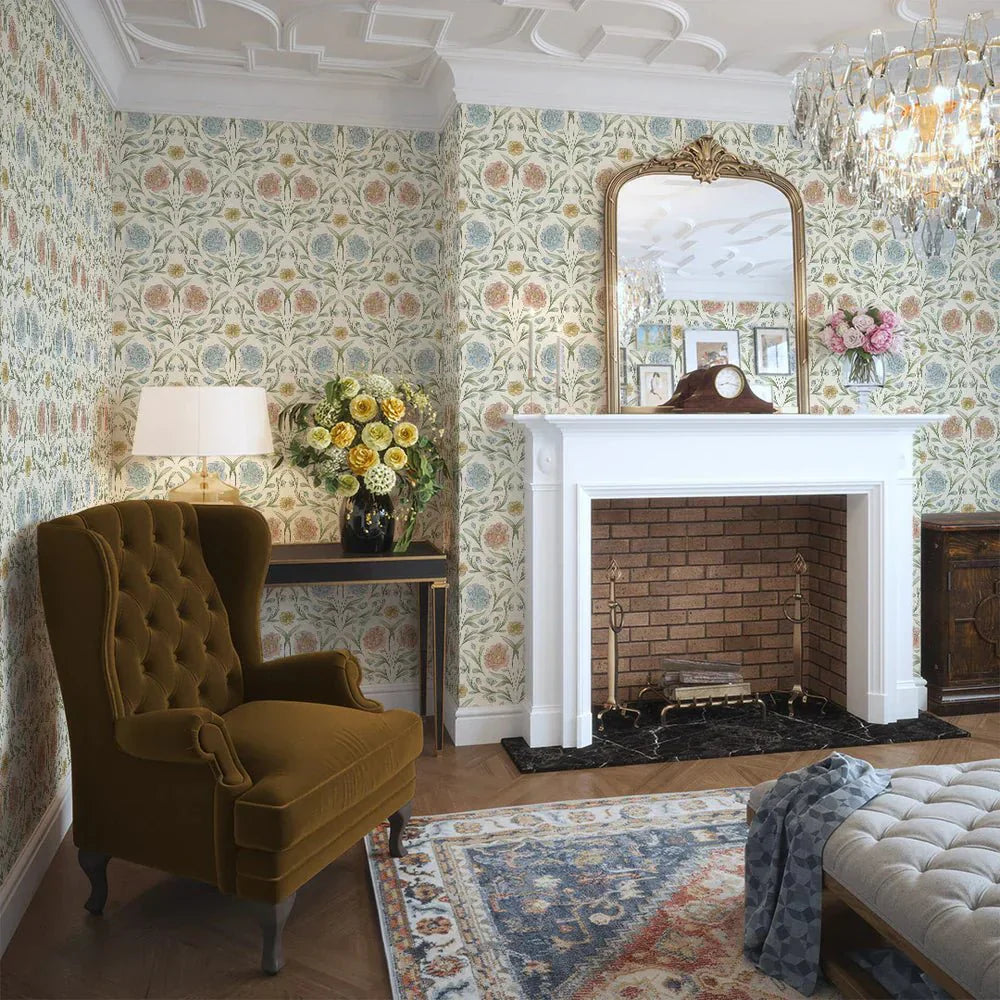 Vintage Trellis Wallpaper - Summer Shades on Vintage Cream - LAN100091 - Lucie Annabel - Premier Wallcovering