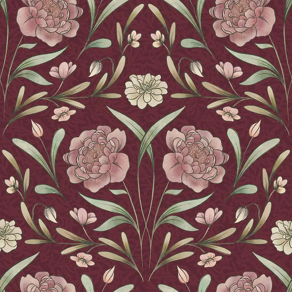 Vintage Trellis Wallpaper - Pistachio and Mulberry on Fig - LAN100093 - Lucie Annabel - Premier Wallcovering