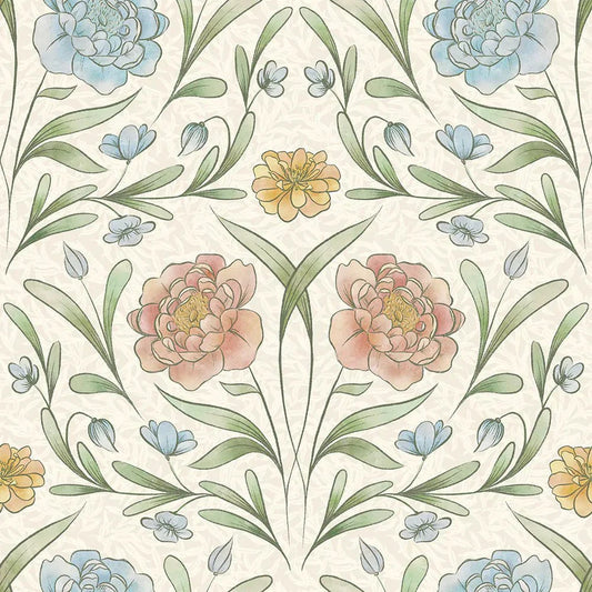 Vintage Trellis Wallpaper - Summer Shades on Vintage Cream - LAN100091 - Lucie Annabel - Premier Wallcovering