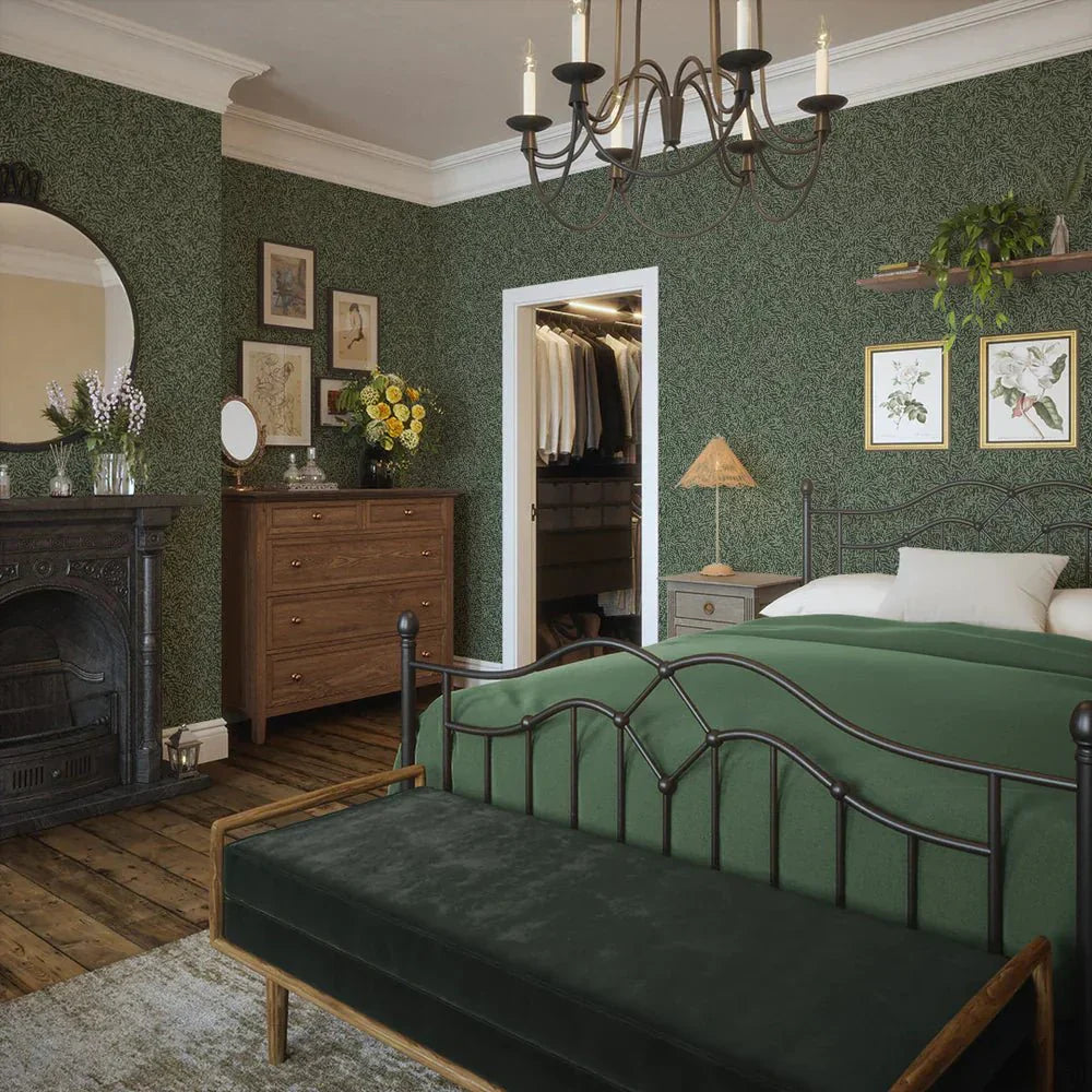 Whimsical Willow Wallpaper - Bayleaf on Juniper Green - LAN100028 - Lucie Annabel - Premier Wallcovering