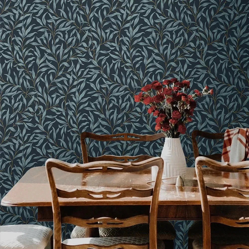 Willow Trail Wallpaper - Aegean Blue - NextWall - NW54702 - Morris Wallpaper