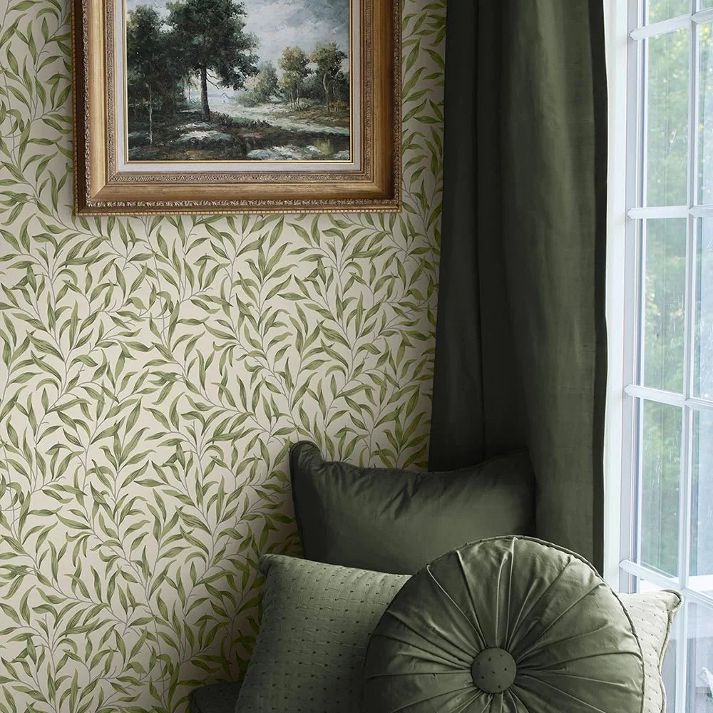 Willow Trail Wallpaper - Sprig Green - NextWall - NW54704 - Morris Wallpaper