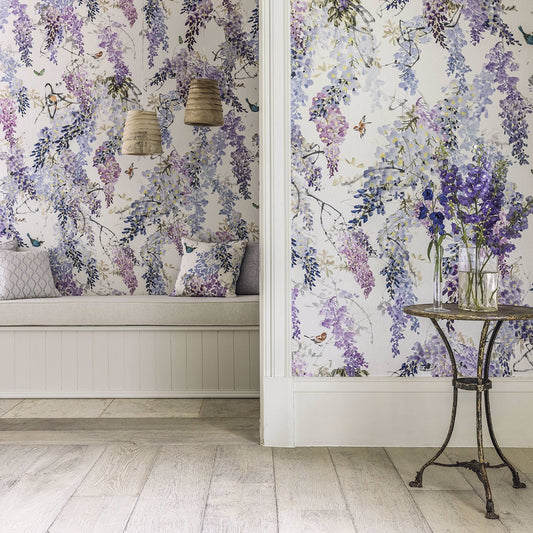 Wisteria Fall Panel A Wallpaper - Aqua - Sanderson - DWAP216298 - Morris Wallpaper