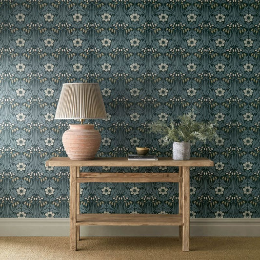 Woodbell & Anemone Wallpaper - Indigo - Morris & Co - 217574