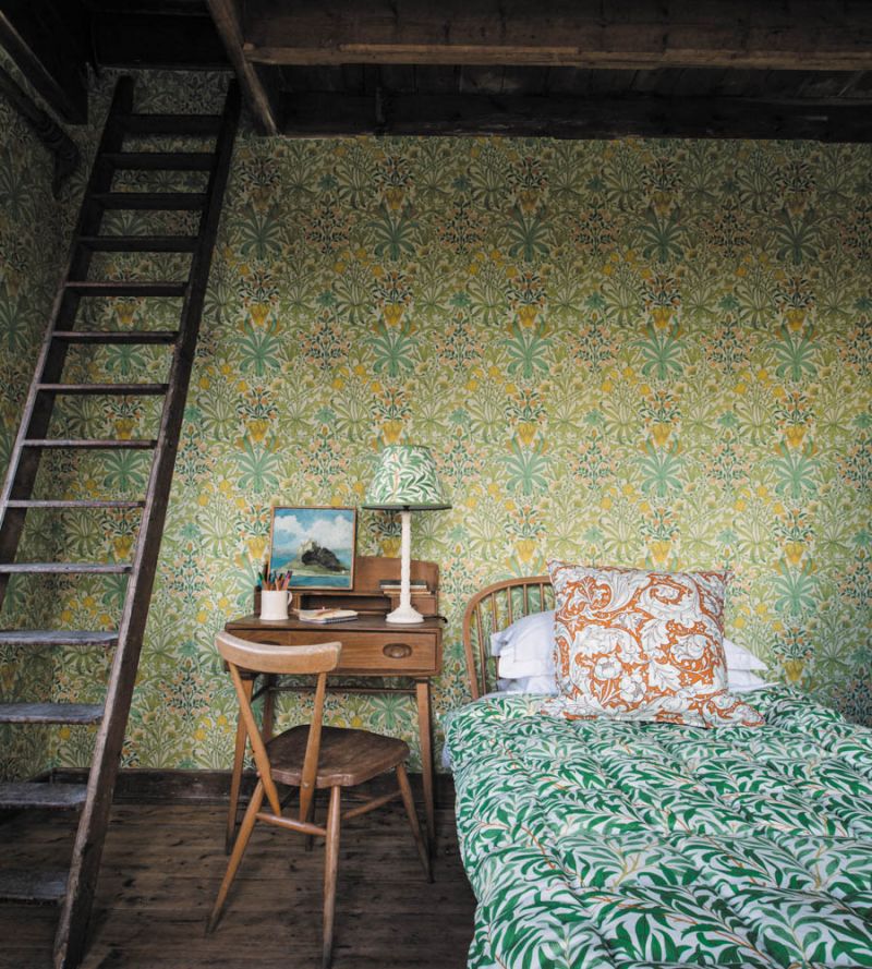Woodland Weeds Wallpaper - Orange/Turquoise - 217101 - Morris & Co