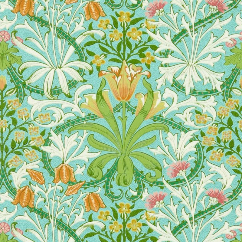 Woodland Weeds Wallpaper - Orange/Turquoise - Morris & Co - 217101