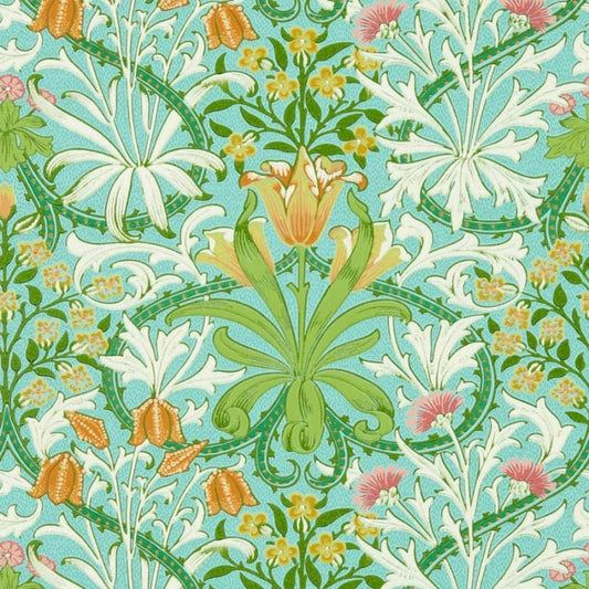 Woodland Weeds Wallpaper - Orange/Turquoise - Morris & Co - 217101